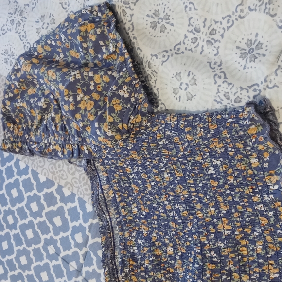 💚 Whiteroom + Cactus Floral elastic shirred s/sleeve square neck M - Picture 6 of 6